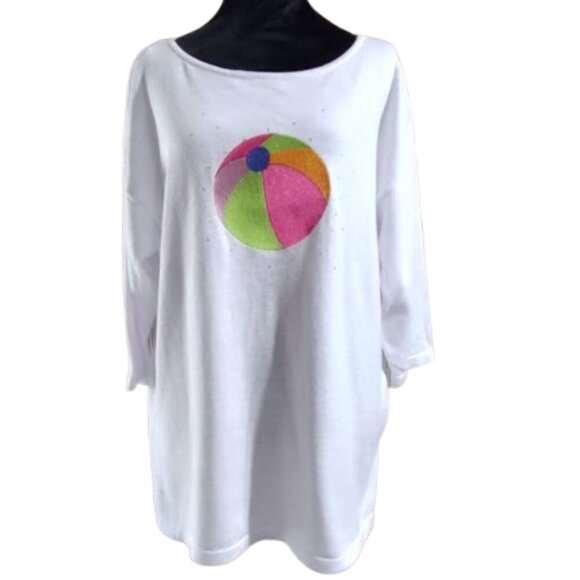 Bua/Bua Lightweight Beach Ball 100% Cotton Women's Sweeter Rhinestone Size L NWT - Picture 1 of 9